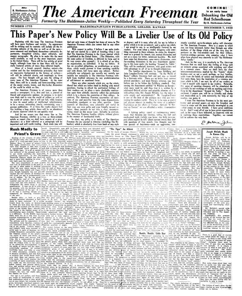 (image for) The American Freeman, Number 1775, Dec. 7, 1929. - Click Image to Close